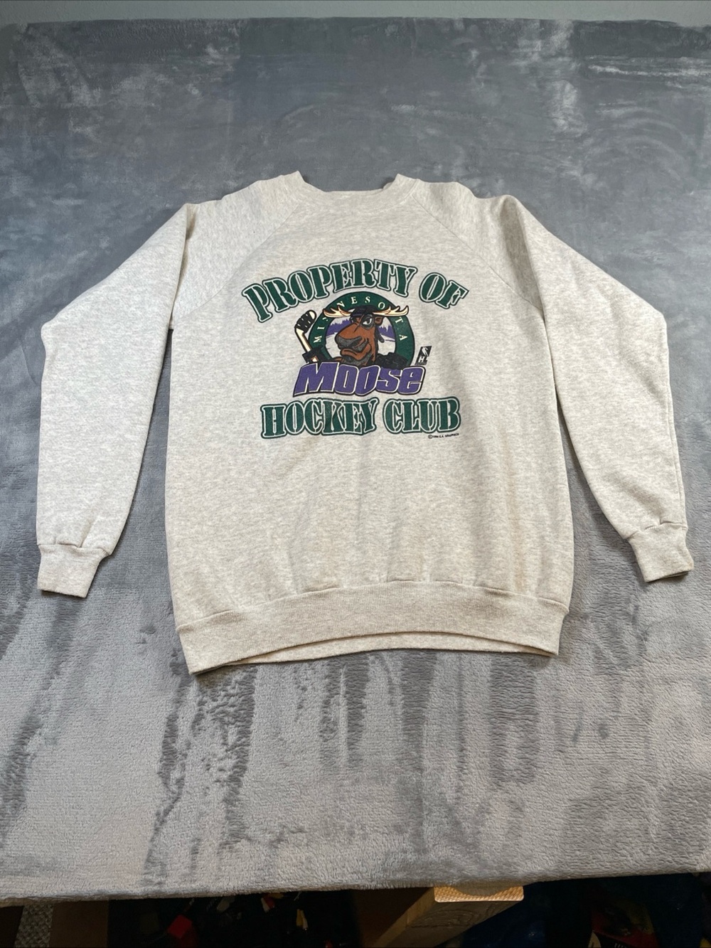 Vintage Minnesota Moose Sweater Mens M Gray 90s IHL 1990s Crewneck Sweater